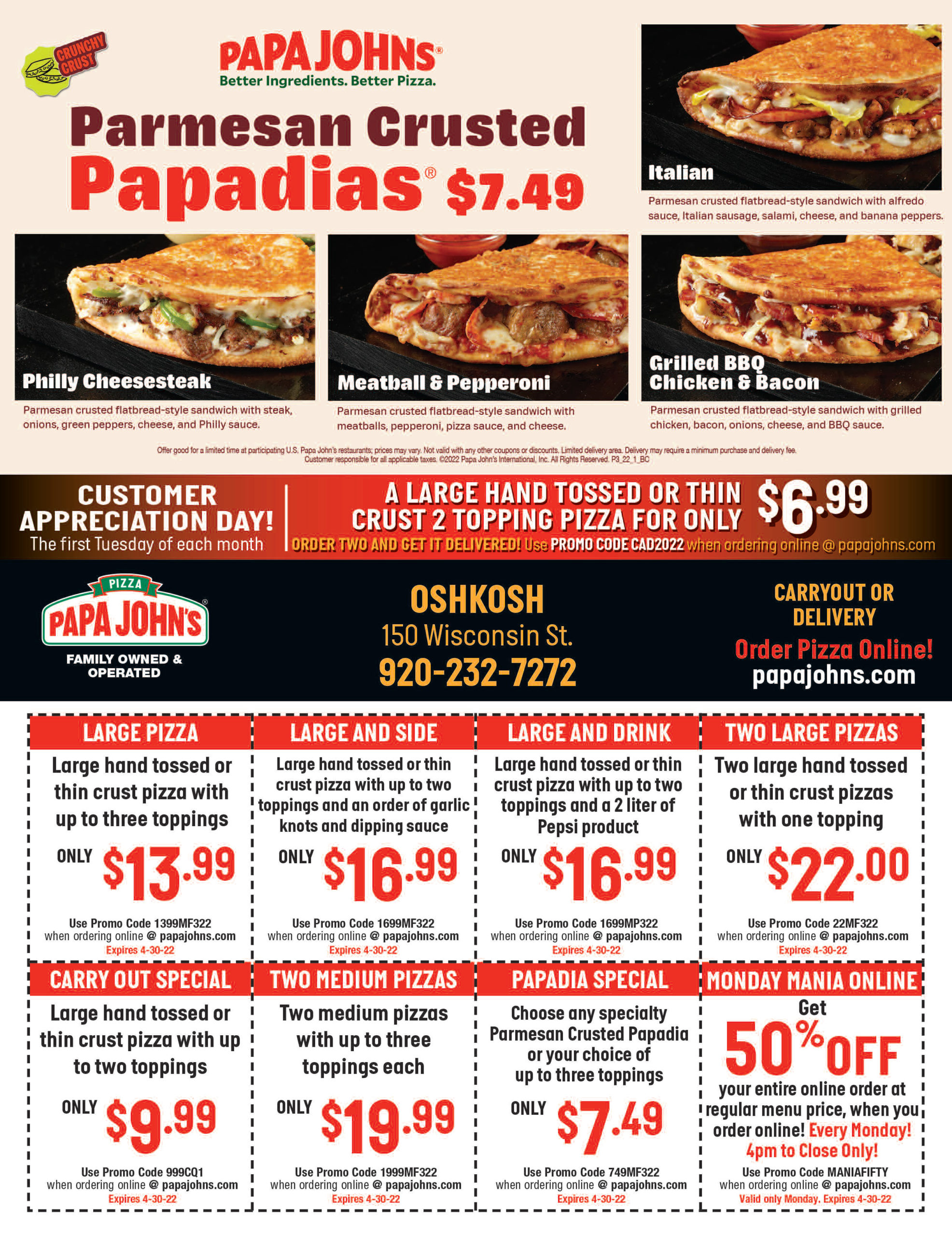 Papa John S Oshkosh Money Saver