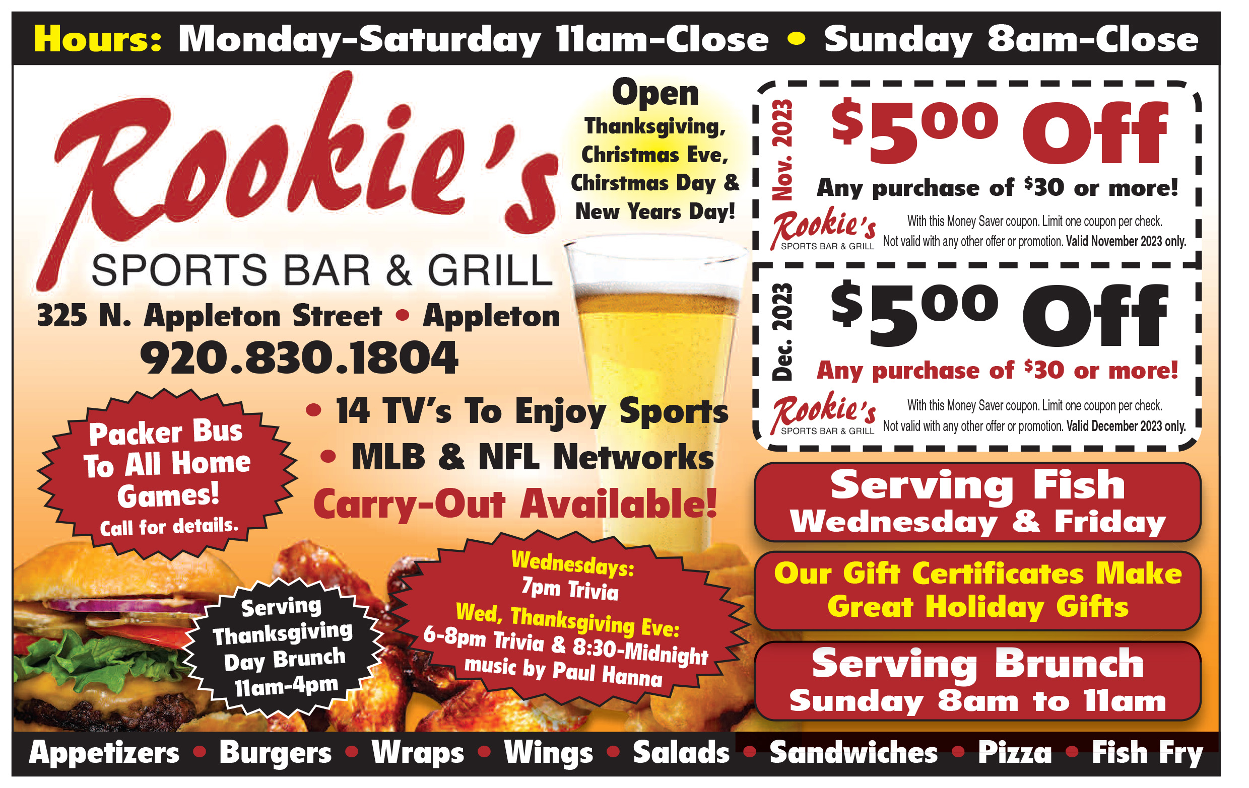 Rookie's Sports Bar & Grill Money Saver