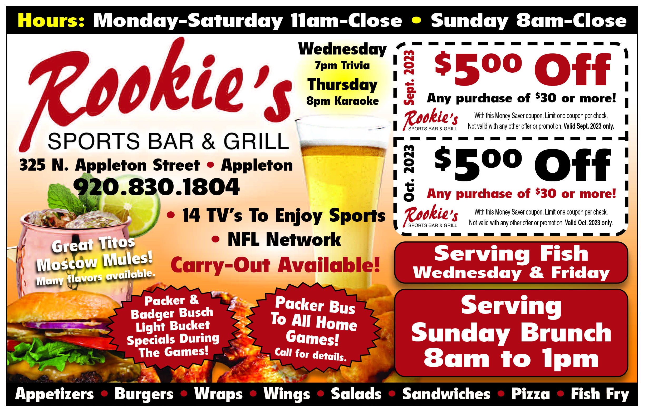 About, Rookie's Sports Bar and Grill